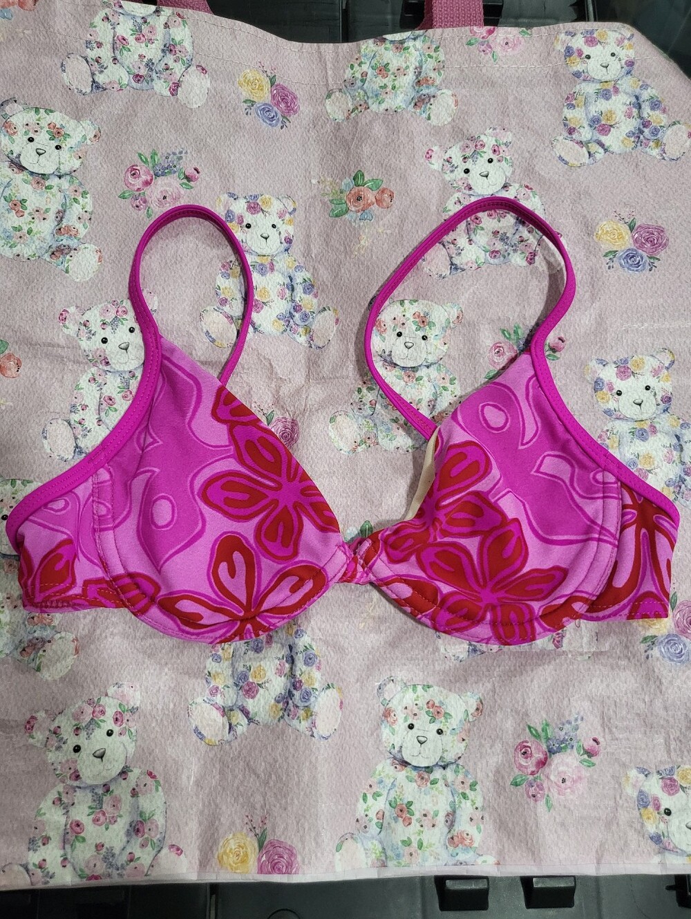Seafolly Fuschia Pink Floral Print Underwire Bikini Top - Size 10
